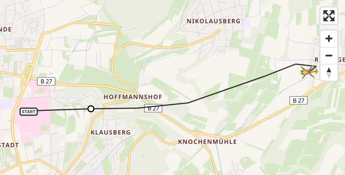 Flugroute Rettungshubschrauber Göttingen University Clinic Hubschrauberlandeplatz - Göttingen, 27 Mai 2026, 17:40