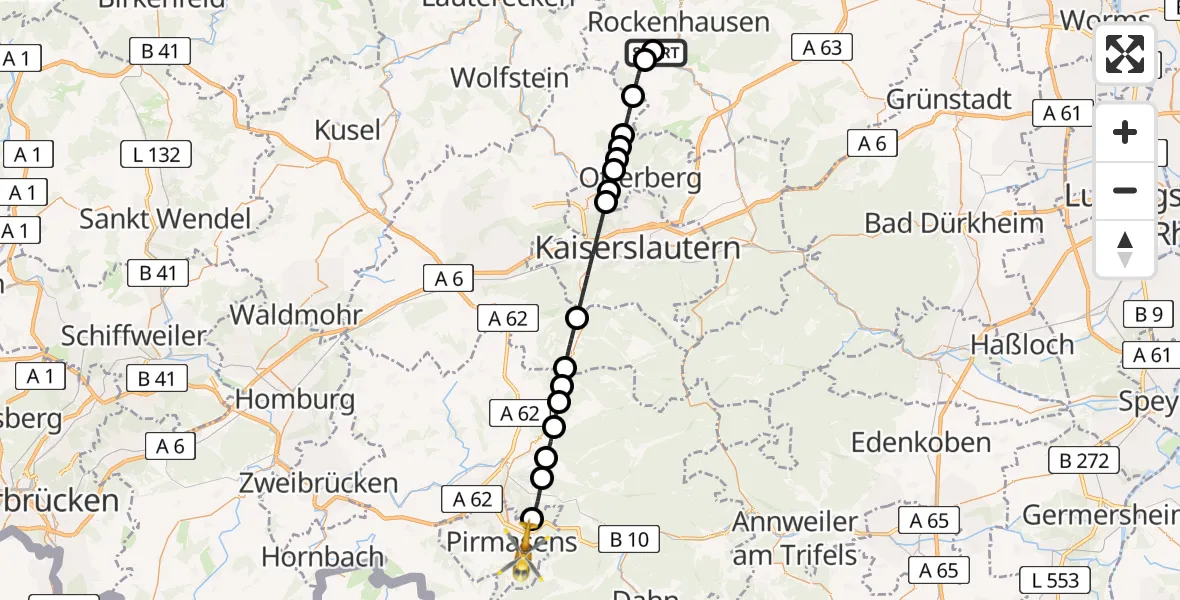 Flugroute Rettungshubschrauber Imsweiler UL - Pirmasens, 27 Mai 2026, 17:52