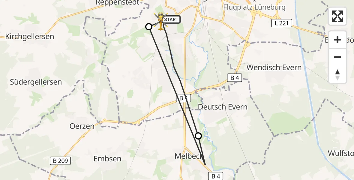 Flugroute Rettungshubschrauber Lüneburg - Lüneburg, 27 Mai 2026, 17:54