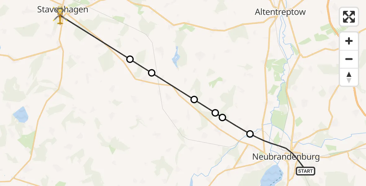 Flugroute Rettungshubschrauber Neubrandenburg - Stavenhagen, 27 Mai 2026, 17:55