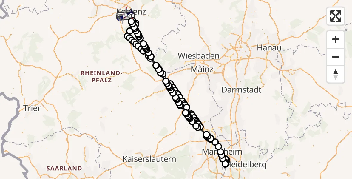 Flugroute Polizeihubschrauber Koblenz - Koblenz, 27 Mai 2026, 17:57