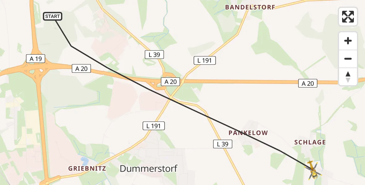 Flugroute Ambulanzhubschrauber Dummerstorf - Dummerstorf, 27 Mai 2026, 18:06