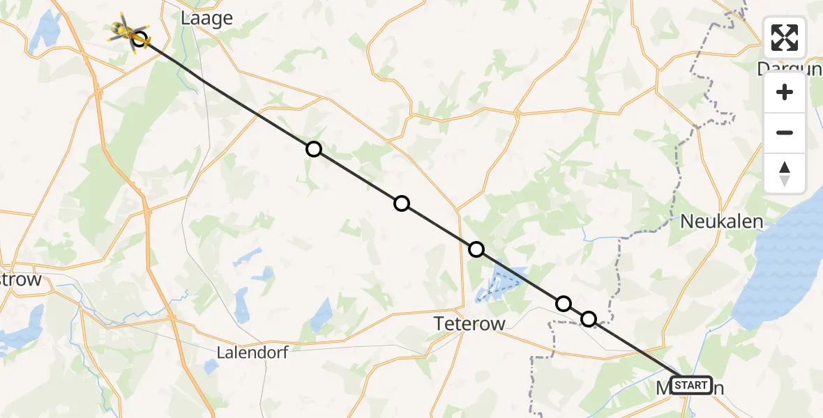 Flugroute Rettungshubschrauber Malchin - Flughafen Rostock-Laage, 27 Mai 2026, 18:07