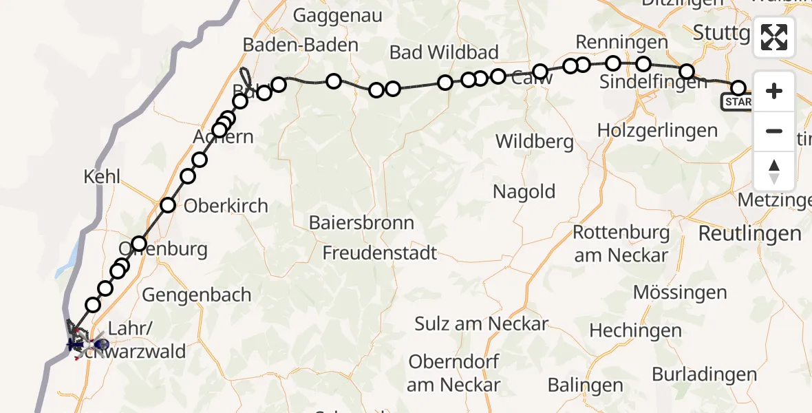 Flugroute Polizeihubschrauber Flughafen Stuttgart - Schwanau, 27 Mai 2026, 18:11