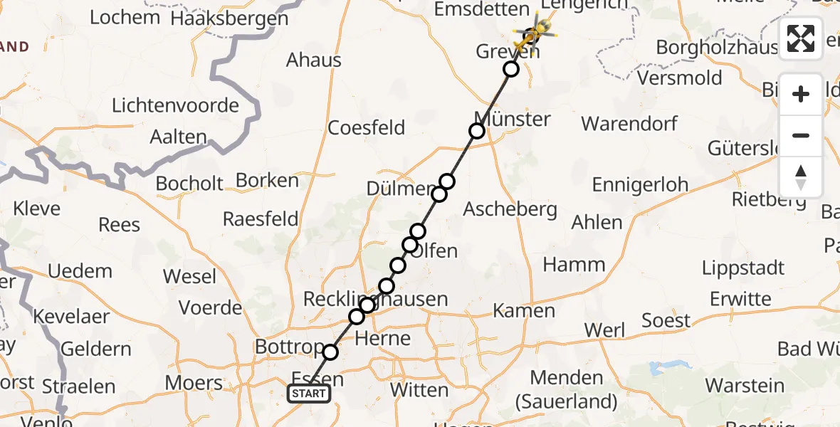 Flugroute Ambulanzhubschrauber Essen - Christoph  Westfalen-ADAC, 27 Mai 2026, 18:19