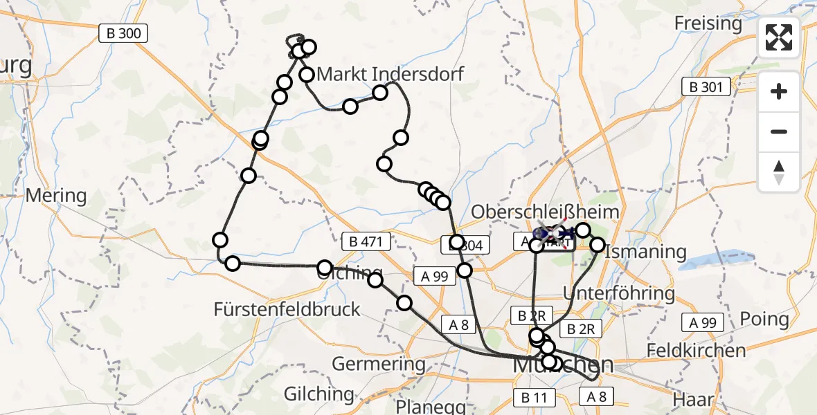 Flugroute Polizeihubschrauber Oberschleißheim - Oberschleissheim Hubschrauberlandeplatz, 27 Mai 2026, 18:34