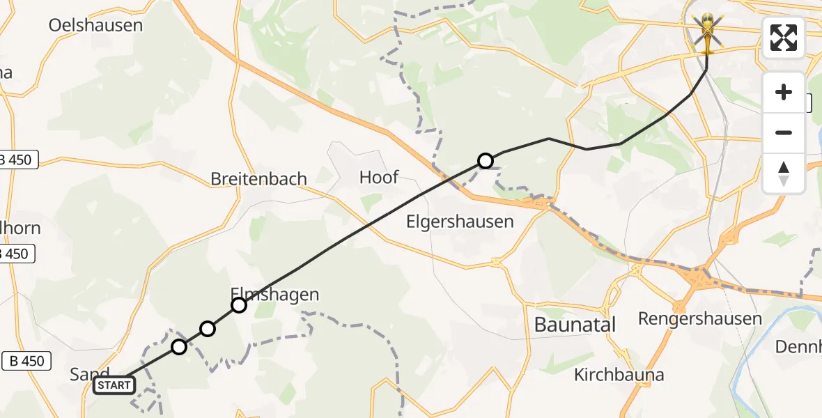 Flugroute Rettungshubschrauber Bad Emstal - Kassel, 27 Mai 2026, 18:36