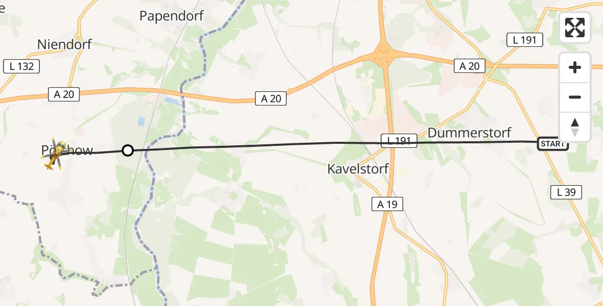 Flugroute Ambulanzhubschrauber Dummerstorf - Pölchow, 27 Mai 2026, 18:37