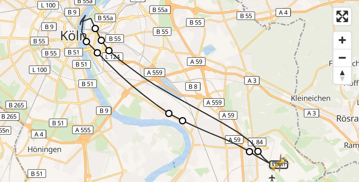 Flugroute Rettungshubschrauber Köln Bonn Flughafen - Köln Bonn Flughafen, 27 Mai 2026, 18:40