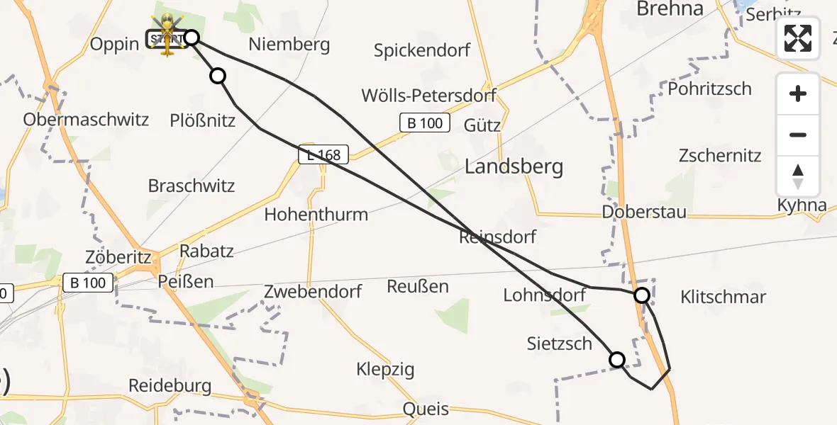 Flugroute Rettungshubschrauber Halle-Oppin Flugplatz - Halle-Oppin Flugplatz, 27 Mai 2026, 18:45