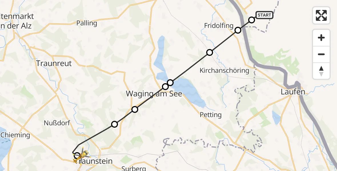 Flugroute Rettungshubschrauber Hochburg-Ach - Traunstein Hospital, 27 Mai 2026, 18:52