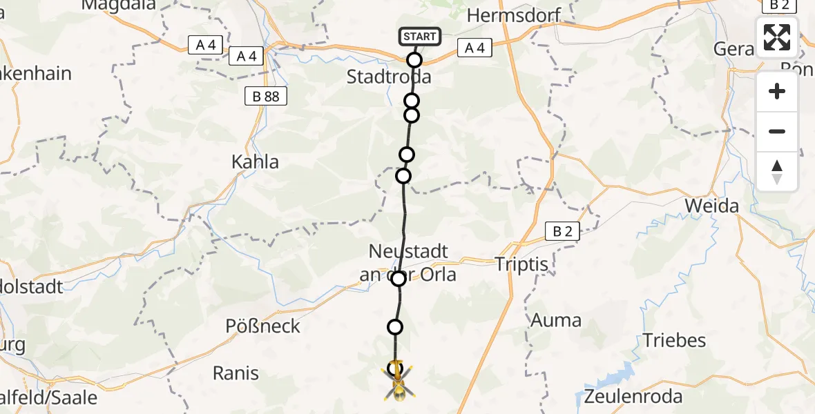 Flugroute Rettungshubschrauber Ruttersdorf-Lotschen - Neustadt an der Orla, 27 Mai 2026, 18:56
