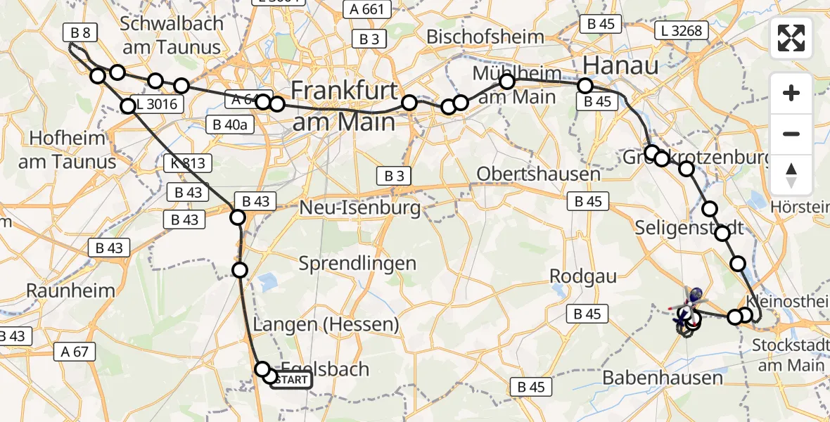 Flugroute Polizeihubschrauber Flughafen Frankfurt-Egelsbach - Mainhausen, 27 Mai 2026, 19:23