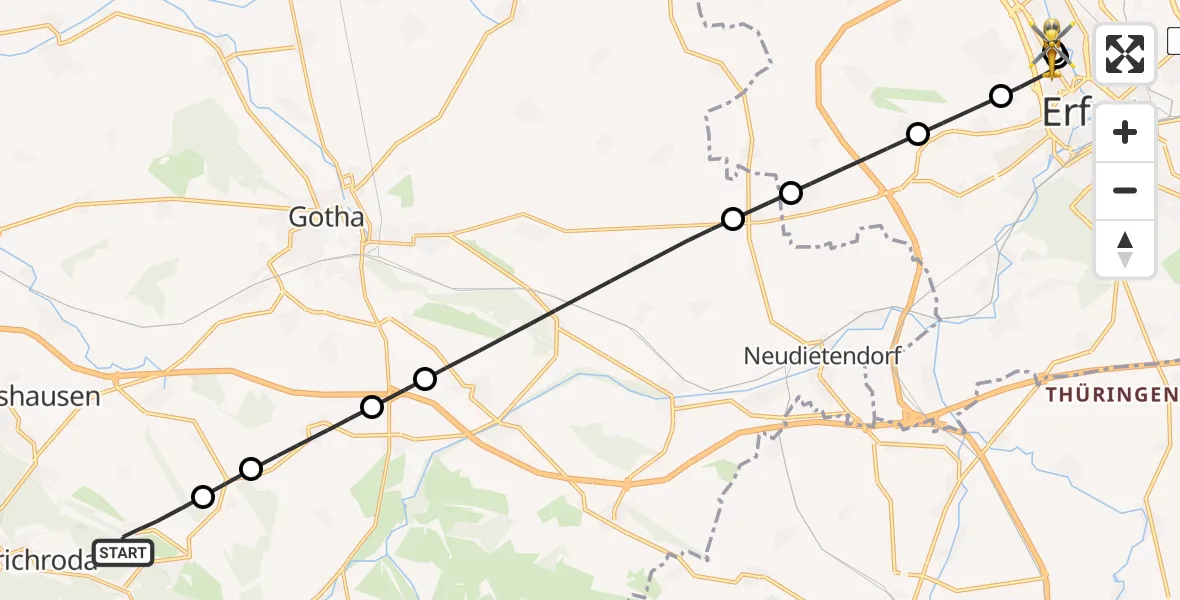 Flugroute Ambulanzhubschrauber Friedrichroda - Helios Clinic Erfurt, 27 Mai 2026, 19:29