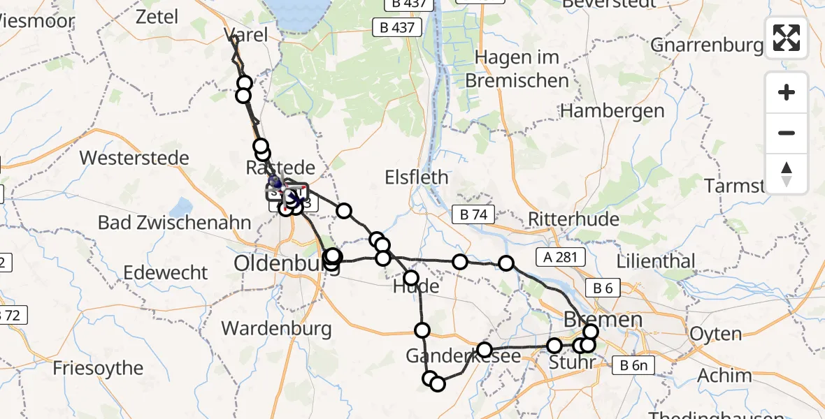 Flugroute Polizeihubschrauber Rastede - Oldenburg Police Hubschrauberlandeplatz, 27 Mai 2026, 20:20