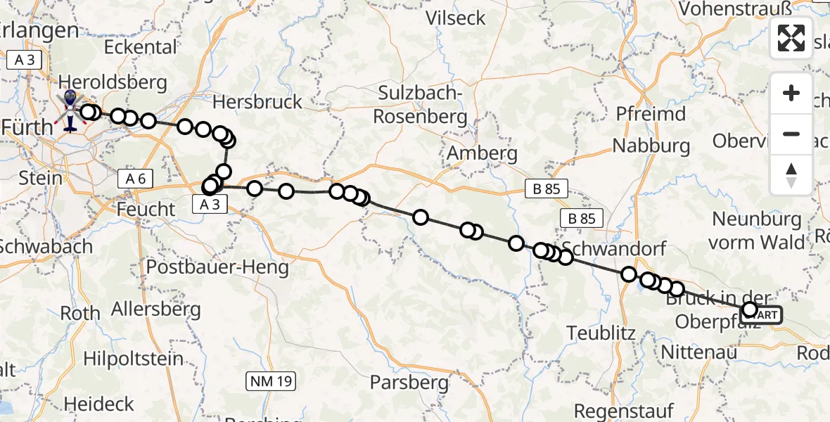 Flugroute Polizeihubschrauber Roding - Flughafen Nuremberg, 27 Mai 2026, 20:28