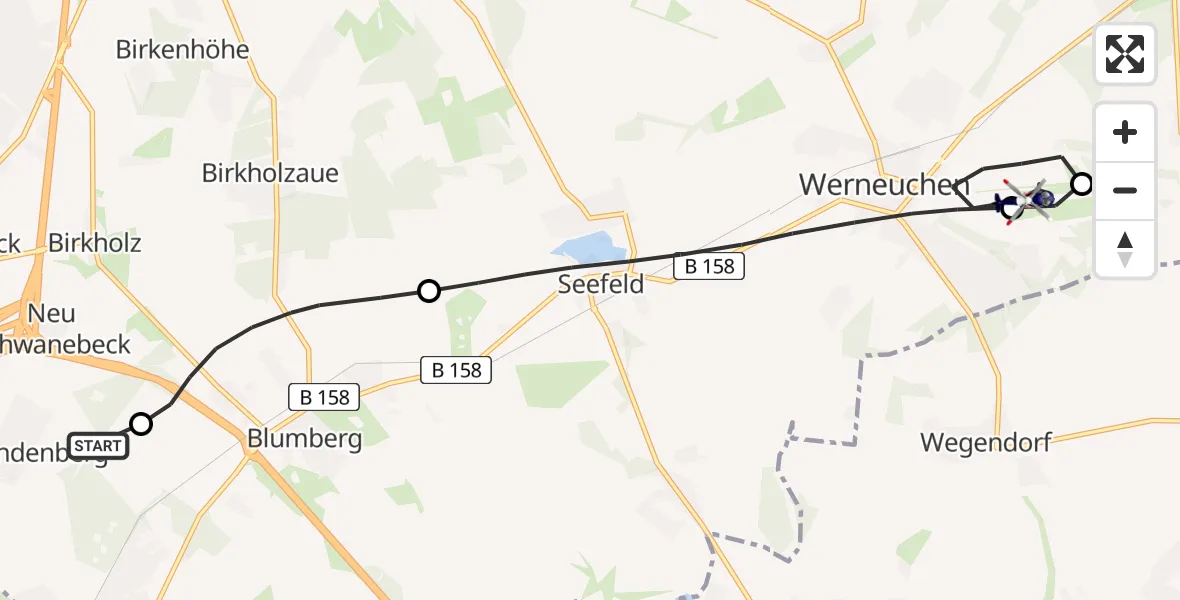 Flugroute Polizeihubschrauber Ahrensfelde Hubschrauberlandeplatz - Werneuchen Flugplatz, 27 Mai 2026, 20:39