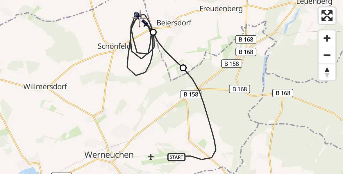 Flugroute Polizeihubschrauber Werneuchen - Werneuchen, 27 Mai 2026, 20:52