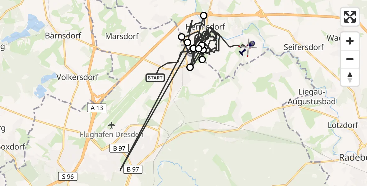 Flugroute Polizeihubschrauber Dresden - Ottendorf-Okrilla, 27 Mai 2026, 20:56