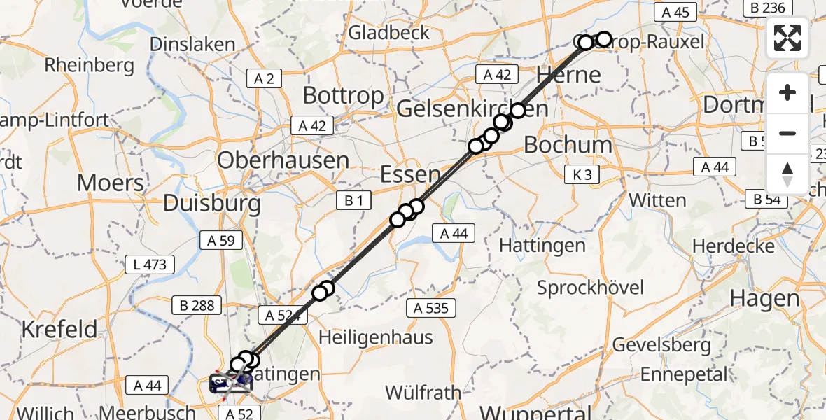 Flugroute Polizeihubschrauber Düsseldorf Flughafen - Düsseldorf Flughafen, 27 Mai 2026, 21:08
