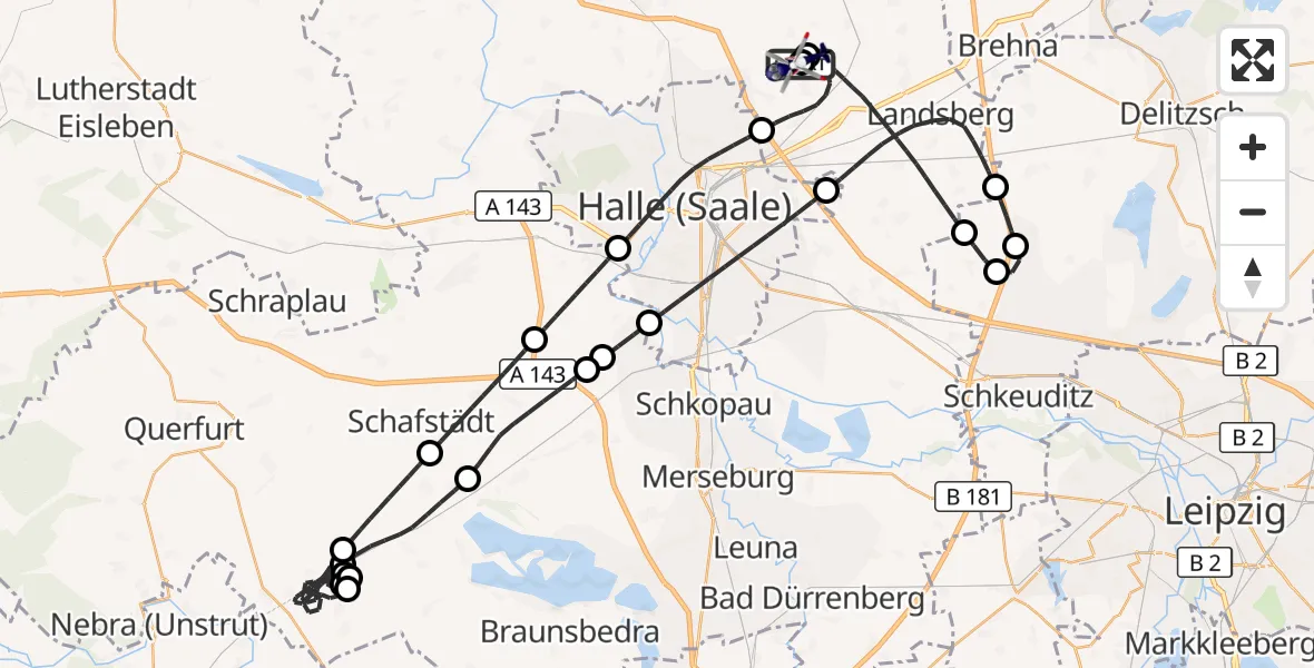 Flugroute Polizeihubschrauber Halle-Oppin Flugplatz - Halle-Oppin Flugplatz, 27 Mai 2026, 21:26