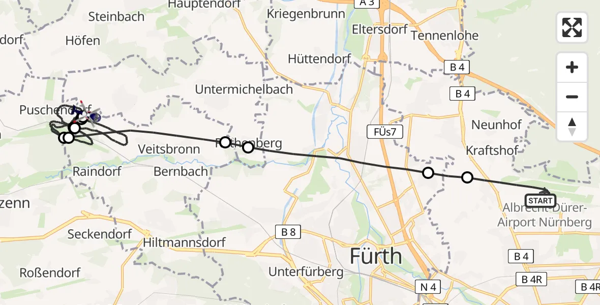 Flugroute Polizeihubschrauber Flughafen Nuremberg - Veitsbronn, 27 Mai 2026, 21:33