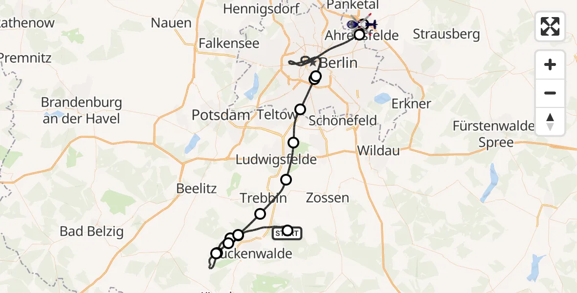 Flugroute Polizeihubschrauber Sperenberg Militärflugplatz - Ahrensfelde Hubschrauberlandeplatz, 27 Mai 2026, 21:54