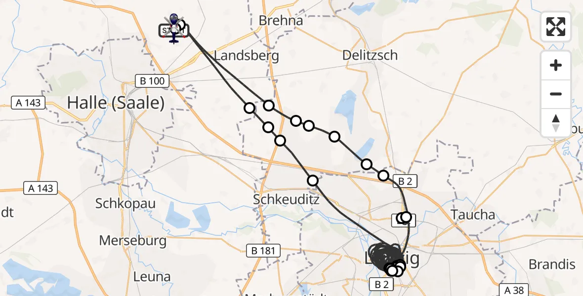 Flugroute Polizeihubschrauber Halle-Oppin Flugplatz - Halle-Oppin Flugplatz, 27 Mai 2026, 22:36