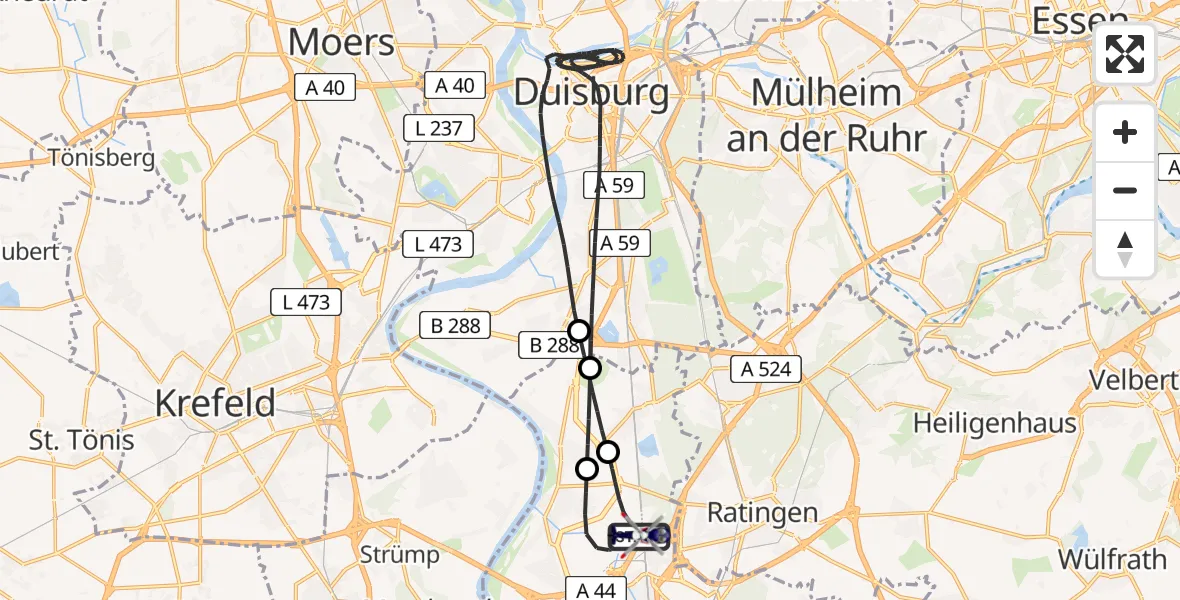 Flugroute Polizeihubschrauber Düsseldorf Flughafen - Düsseldorf Flughafen, 27 Mai 2026, 22:41