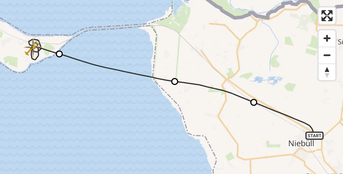 Flugroute Rettungshubschrauber Niebüll - Sylt, 27 Mai 2026, 22:46
