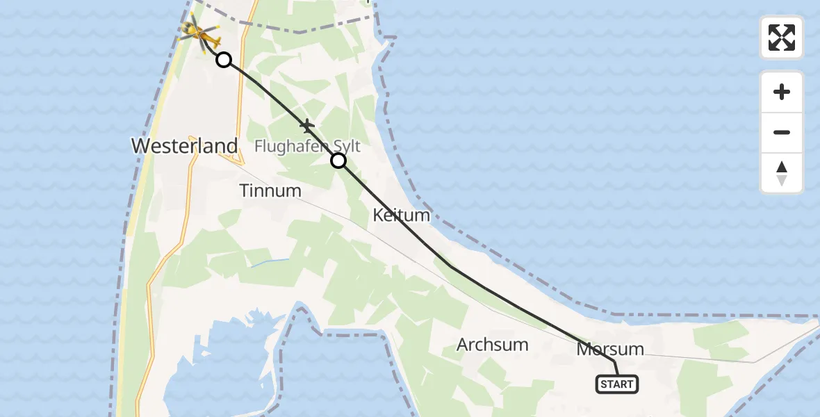 Flugroute Rettungshubschrauber Sylt - Sylt, 27 Mai 2026, 23:39