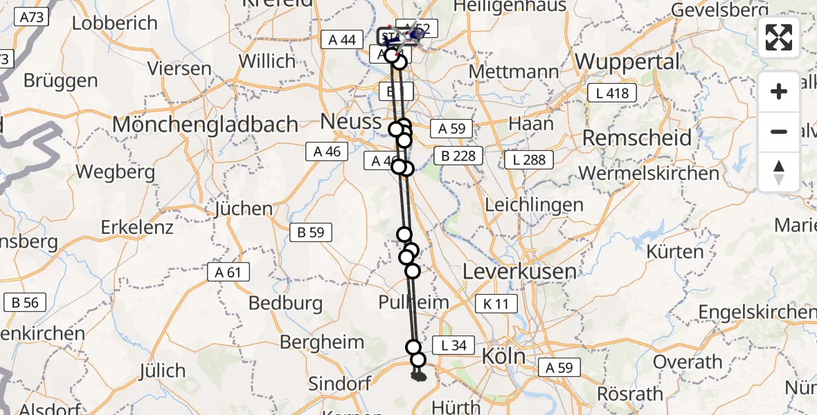 Flugroute Polizeihubschrauber Düsseldorf Flughafen - Düsseldorf Flughafen, 28 Mai 2026, 02:37