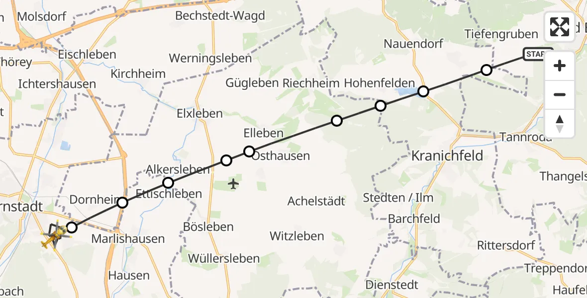 Flugroute Ambulanzhubschrauber Bad Berka - Arnstadt, 28 Mai 2026, 04:46