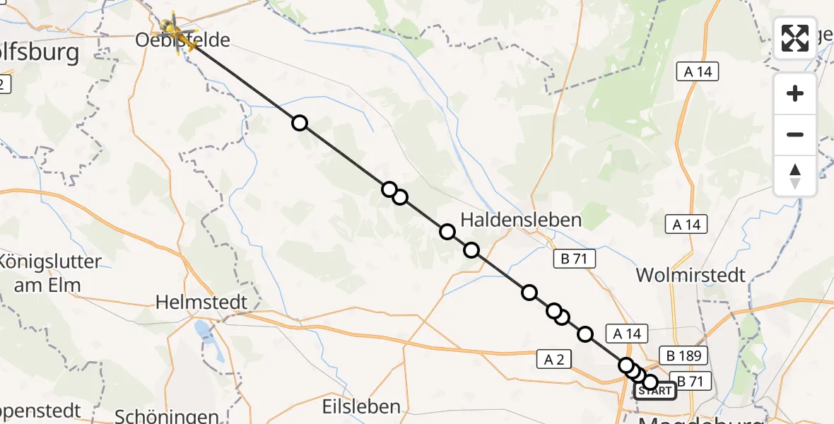 Flugroute Rettungshubschrauber Magdeburg Hospital - Oebisfelde-Weferlingen, 28 Mai 2026, 05:35