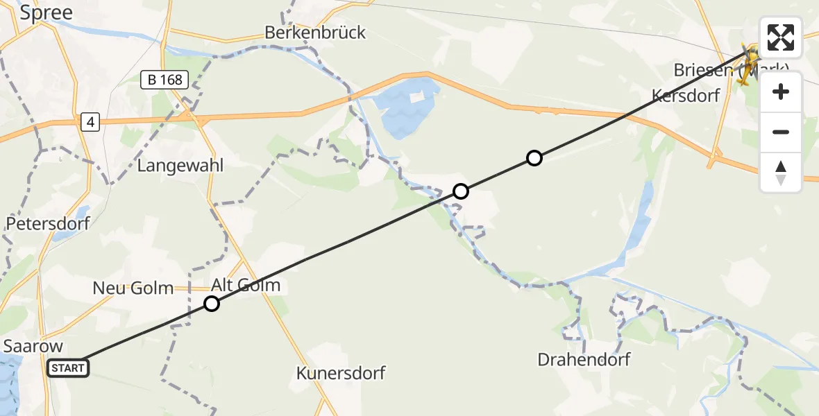 Flugroute Rettungshubschrauber Bad Saarow - Briesen (Mark), 28 Mai 2026, 05:38