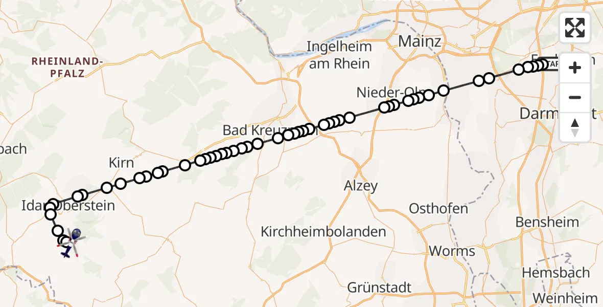 Flugroute Polizeihubschrauber Flughafen Frankfurt-Egelsbach - Baumholder, 28 Mai 2026, 05:48