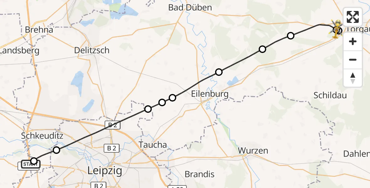 Flugroute Rettungshubschrauber ADAC Air Rescue Station Leipzig/Schkeuditz-Dölzig Hubschrauberlandeplatz (Christoph 61) - Dreiheide, 28 Mai 2026, 06:20