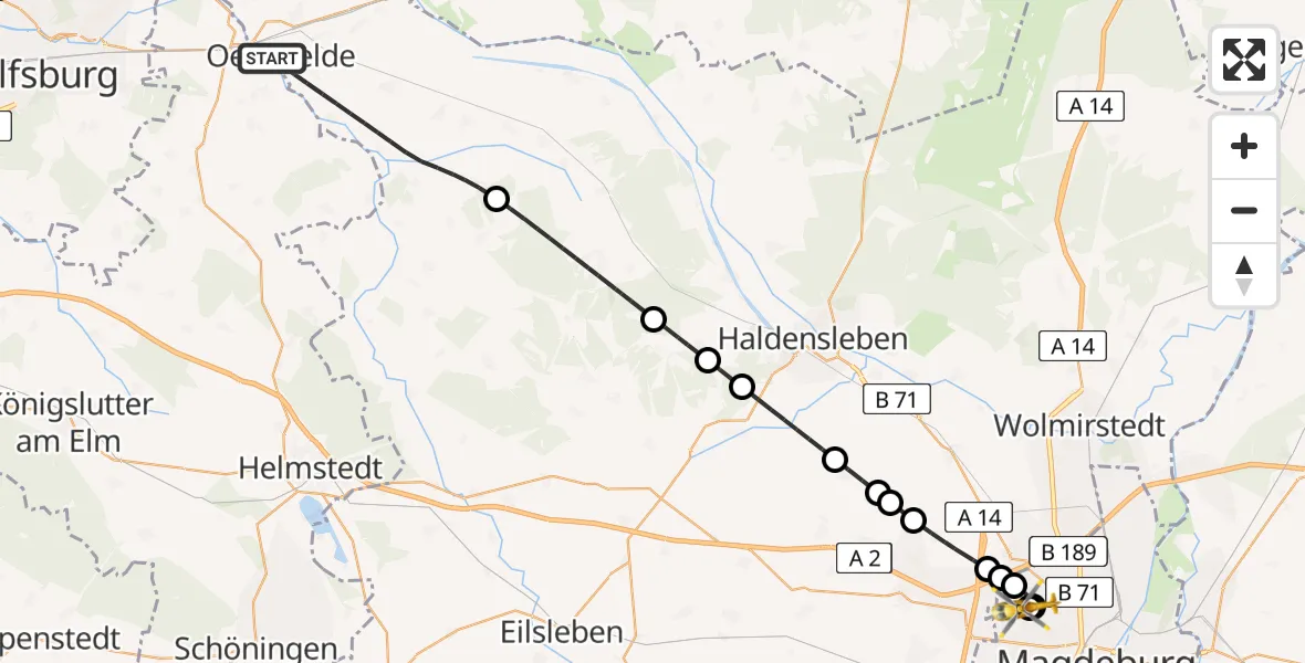 Flugroute Rettungshubschrauber Oebisfelde-Weferlingen - Magdeburg Hospital, 28 Mai 2026, 06:30