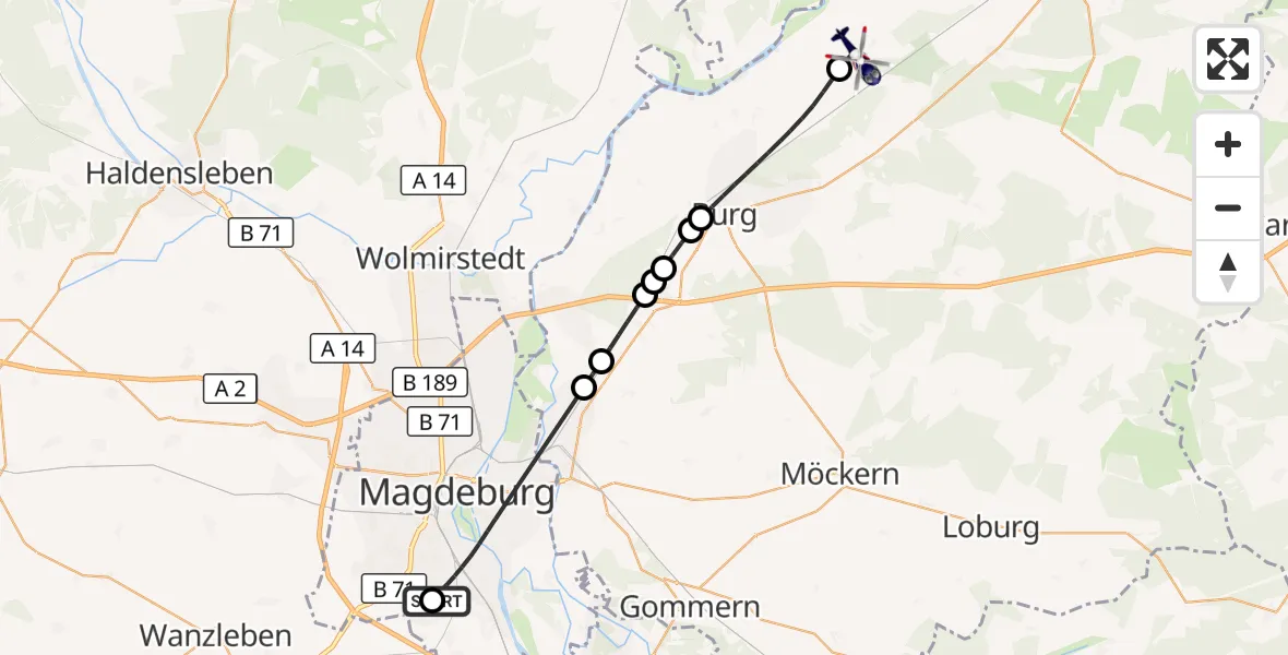 Flugroute Polizeihubschrauber Magdeburg City Flugplatz - Elbe-Parey, 28 Mai 2026, 06:45