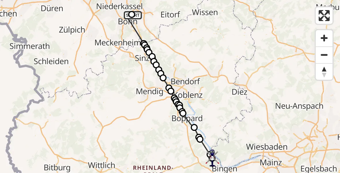 Flugroute Polizeihubschrauber Sankt Augustin - Niederheimbach, 28 Mai 2026, 06:46