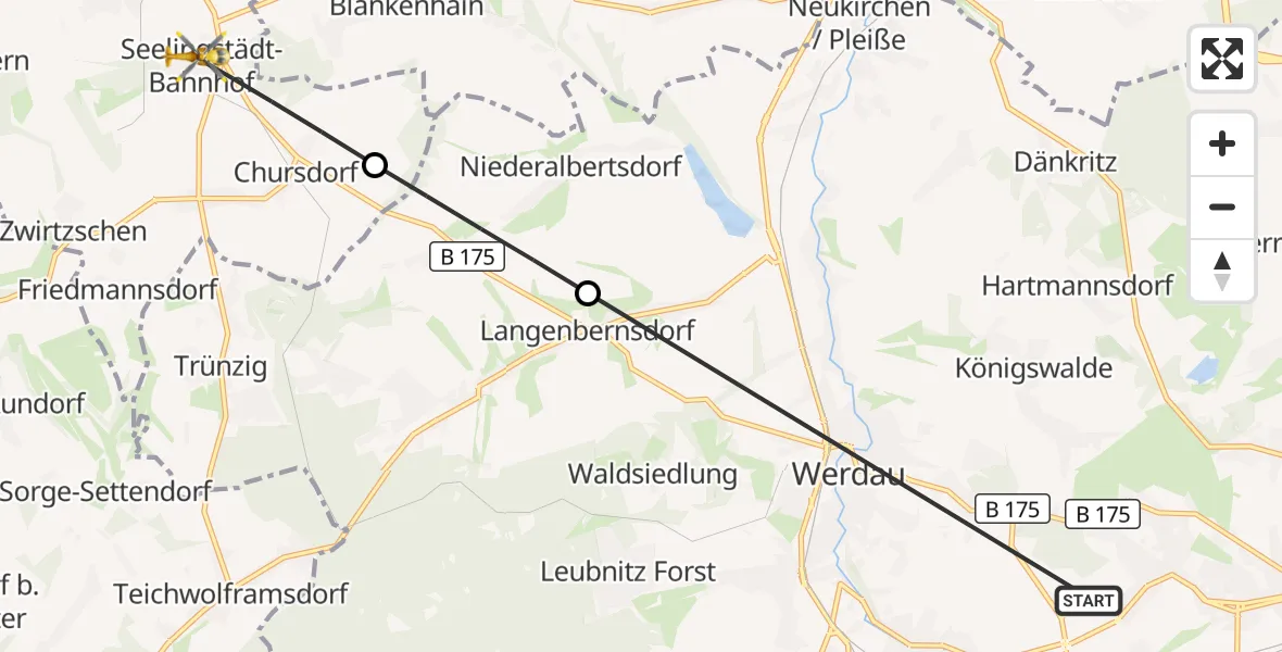 Flugroute Rettungshubschrauber ADAC Air Rescue Station Zwickau Hubschrauberlandeplatz - Seelingstädt, 28 Mai 2026, 06:49