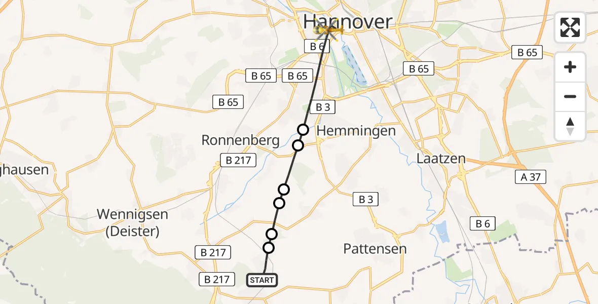 Flugroute Rettungshubschrauber Springe - Hannover, 28 Mai 2026, 06:52