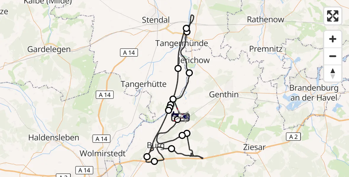 Flugroute Polizeihubschrauber Elbe-Parey - Elbe-Parey, 28 Mai 2026, 07:03