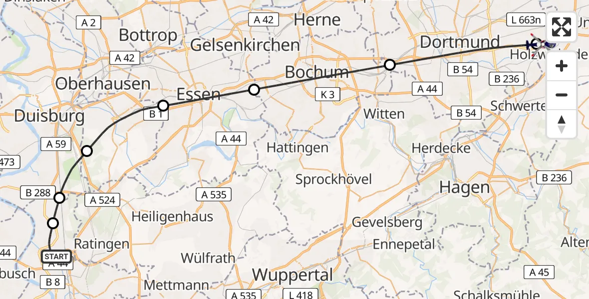 Flugroute Polizeihubschrauber Düsseldorf Flughafen - Dortmund Flughafen, 28 Mai 2026, 07:13