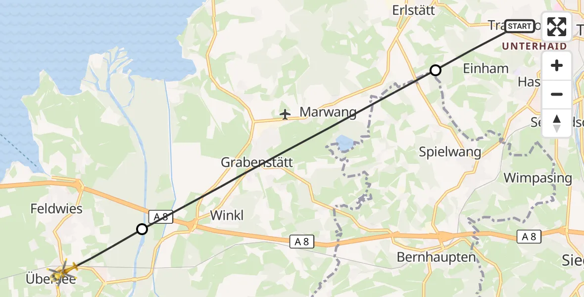 Flugroute Rettungshubschrauber Traunstein - Übersee, 28 Mai 2026, 07:15