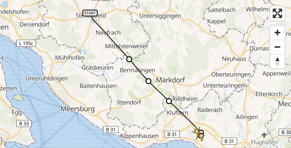 Flugroute Rettungshubschrauber Salem - Friedrichshafen Hospital, 28 Mai 2026, 07:21