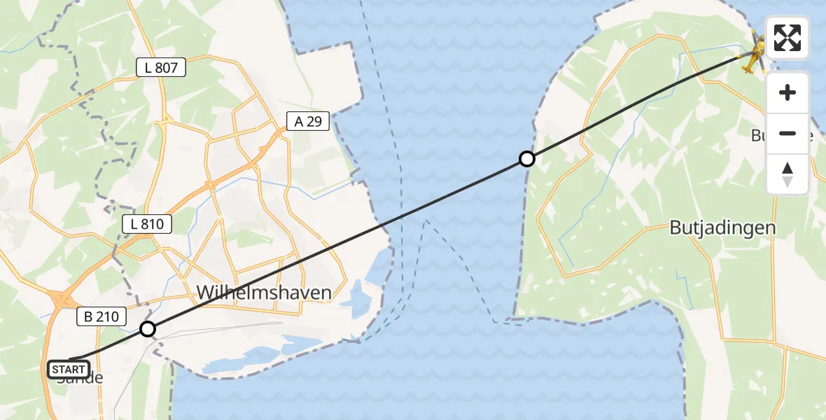 Flugroute Rettungshubschrauber Sande - Butjadingen, 28 Mai 2026, 07:24