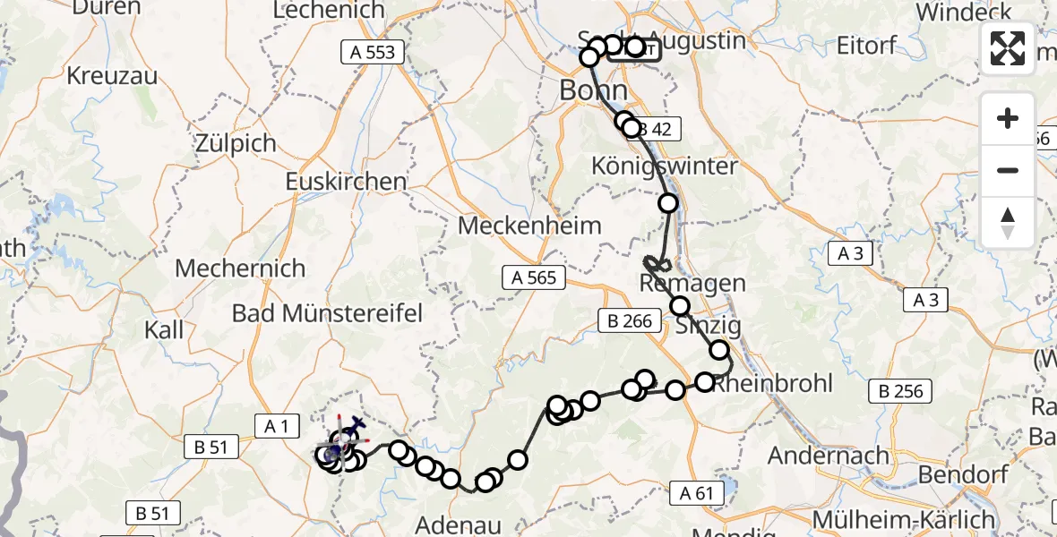 Flugroute Polizeihubschrauber Sankt Augustin - Wershofen/Eifel Flugplatz, 28 Mai 2026, 07:23