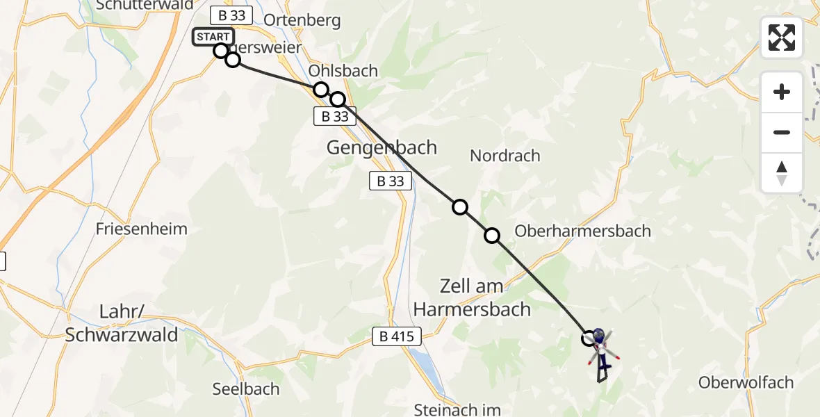 Flugroute Polizeihubschrauber Offenburg-Baden Flugplatz - Fischerbach, 28 Mai 2026, 07:24