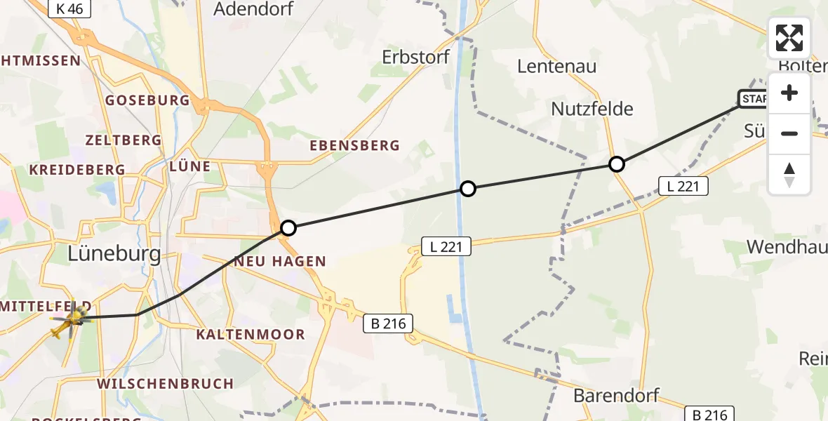 Flugroute Rettungshubschrauber Reinstorf - Lüneburg, 28 Mai 2026, 07:24